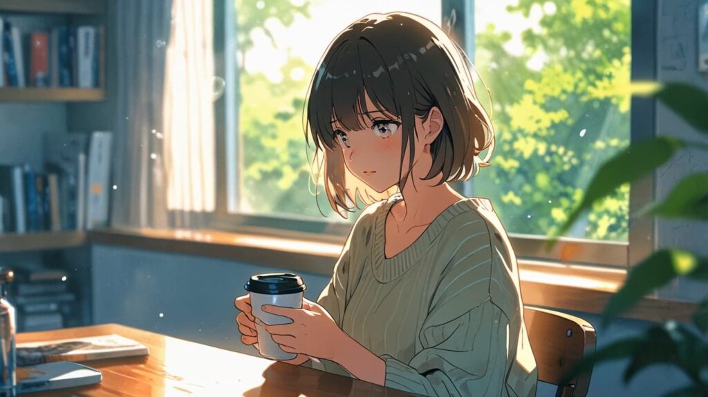 静かな朝の窓辺の思索