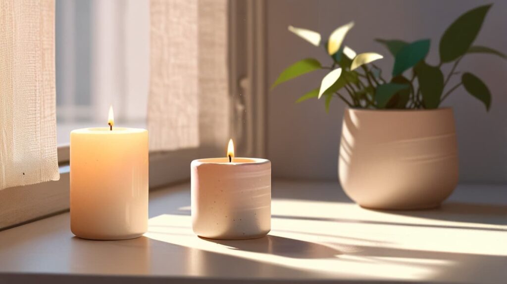 安全なキャンドルと朝の窓辺