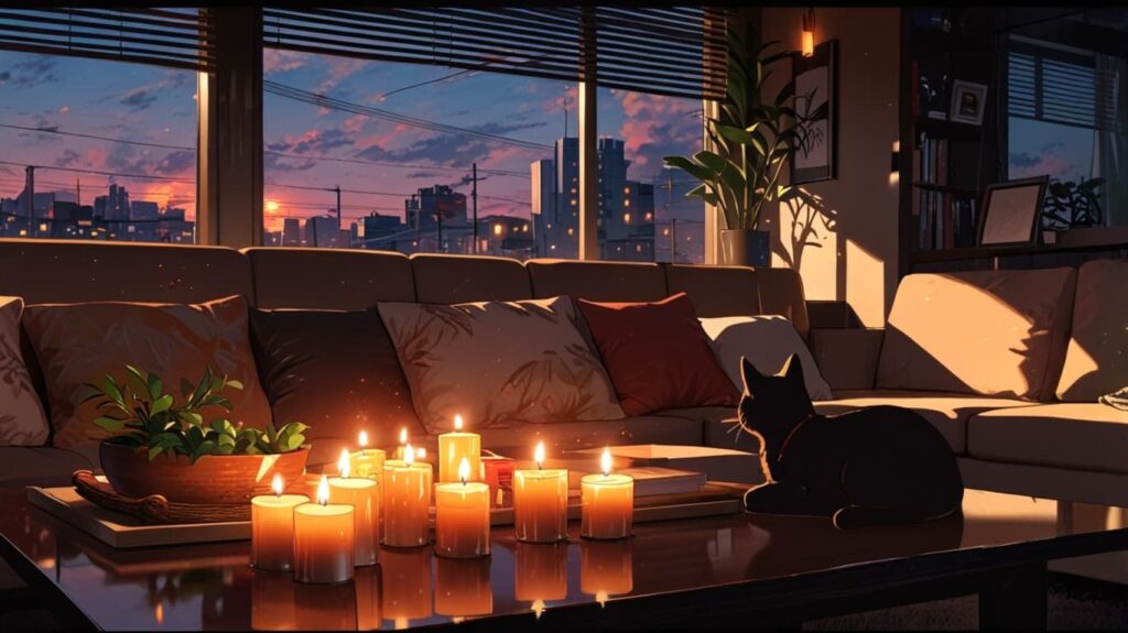 秋の猫とキャンドル