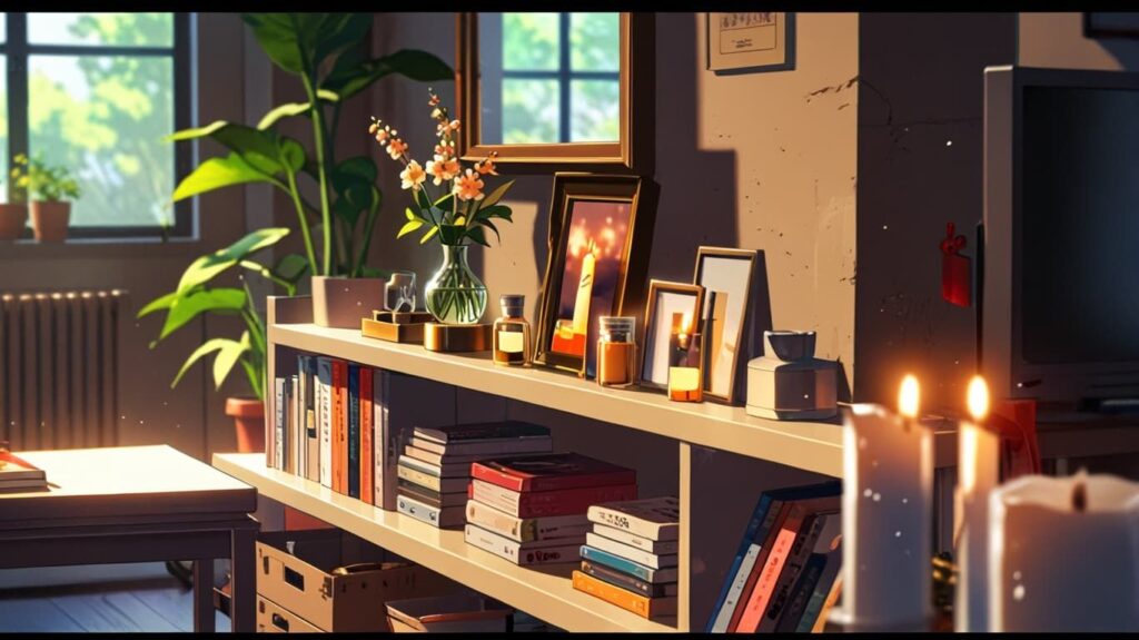 キャンドルで彩るリビング棚