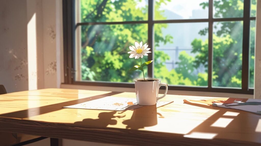 余白とコーヒーと小さな花