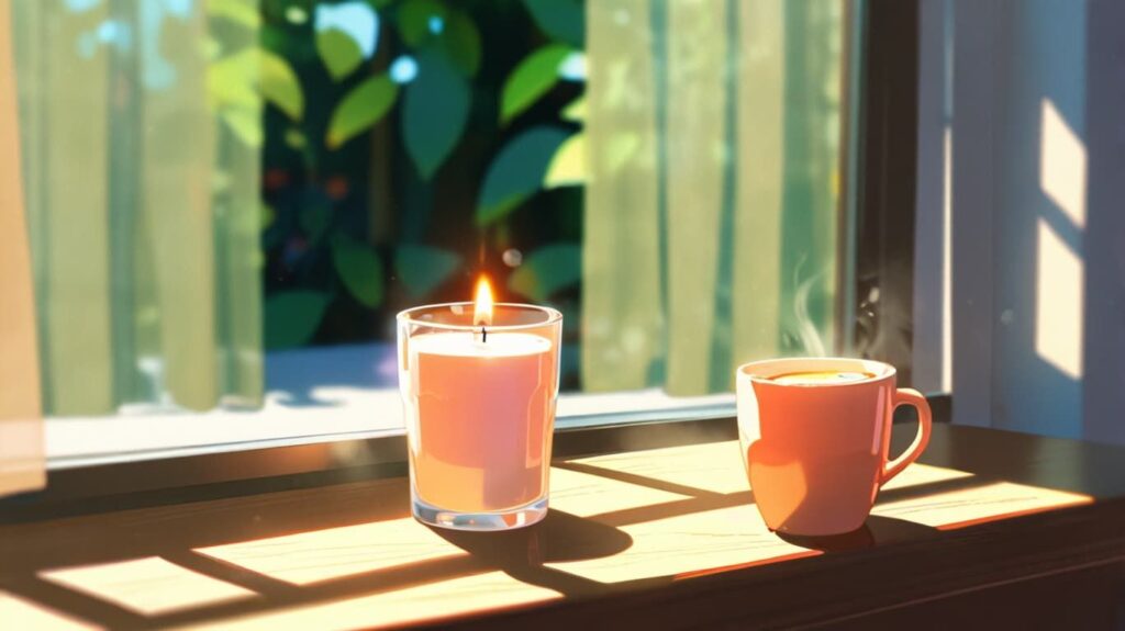 朝の窓辺 キャンドルとコーヒー