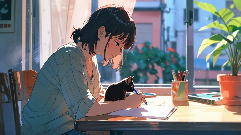 ノートと猫の静かな朝