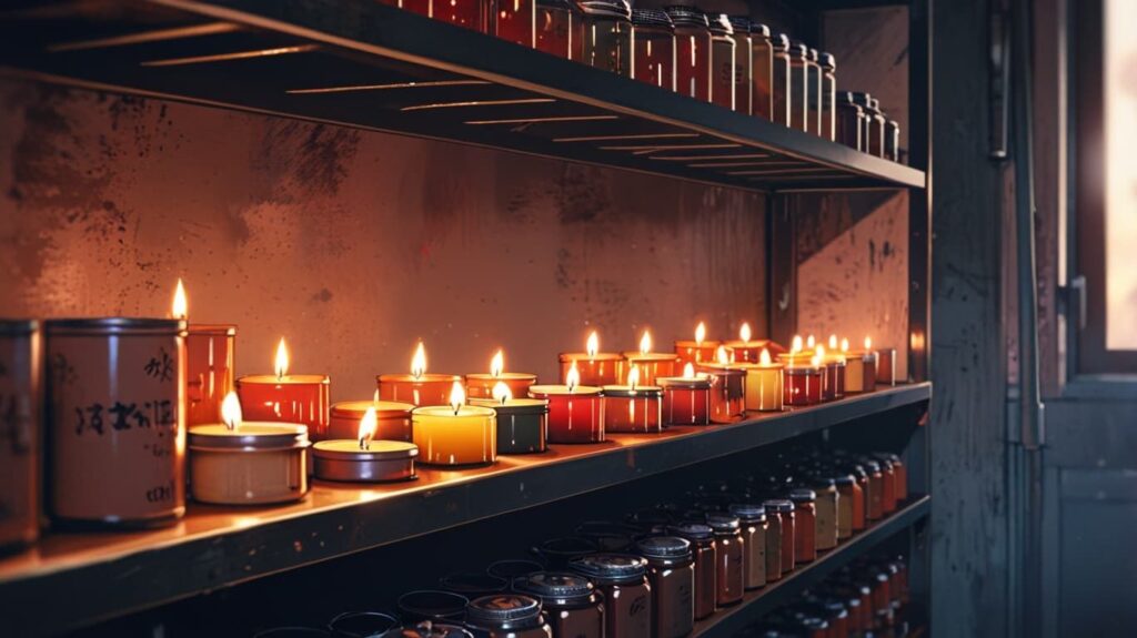 整ったキャンドル収納棚