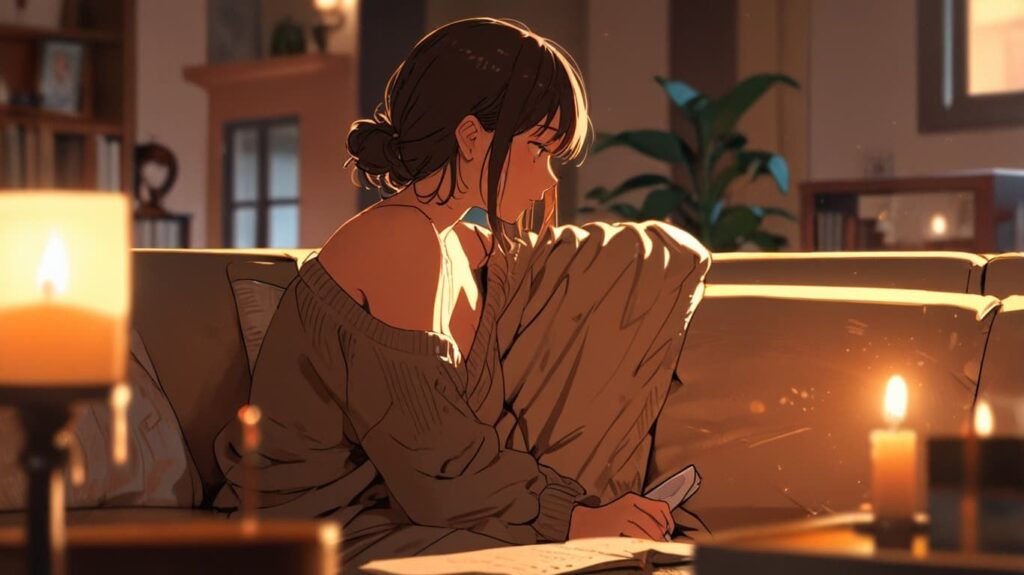 キャンドルとくつろぐ女性