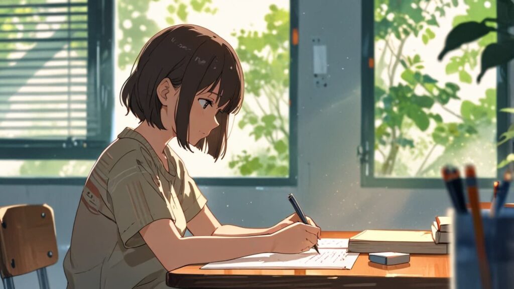 静かな部屋で考える女性