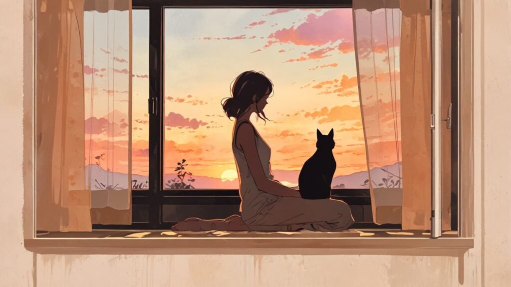 夕暮れの窓辺の静かな余韻