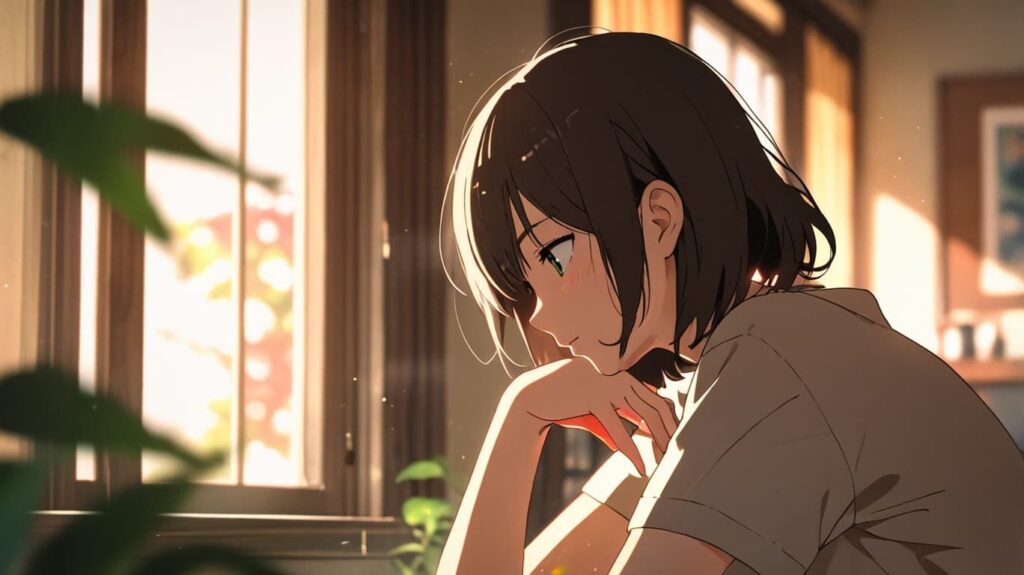 朝の静かな時間の女性シルエット
